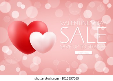 Valentine's Day Sale banner. Special offer background with red and pink hearts for business, promotion and advertising. Vector illustration.