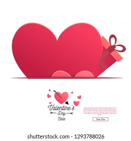 Valentine's day sale , banner template. Pink heart with lettering, isolated on white background. Valentines Heart sale tags. Shop market poster design. Vector