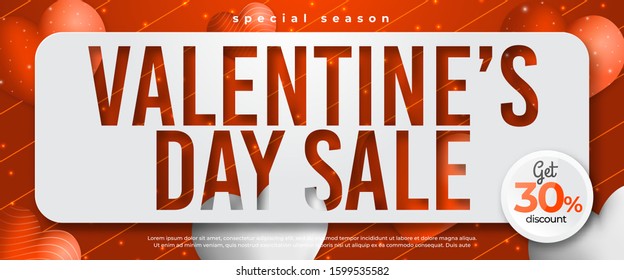 Valentines Day Sale Banner Template for Social Media Promotion in Red Background Landscape