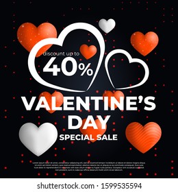 Valentines Day Sale Banner Template in Modern Black Background