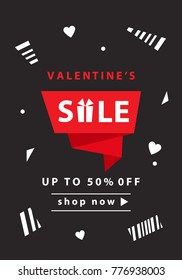 Valentines day sale banner template. Vector illustration. Invitation, discount voucher, poster, flyer, brochure, wallpaper design.