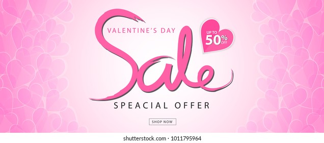 Valentine's day sale banner vector template, Valentines Heart sale tags, web banner design, Discount card,  promotion, flyer layout, ad, advertisement, printing media
