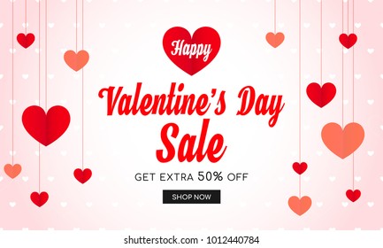 Valentine's Day Sale Banner Vector illustration. Typography with paper heart garland