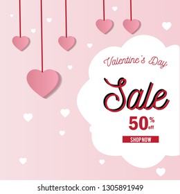 Valentine's Day Sale Banner Vector. Shopping Love Background. Discount Special February 14 Offer Sale Banner. Product Discounts On Websites