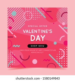 Valentine's Day sale banner. Vector illustration with trendy abstract geometric shapes.