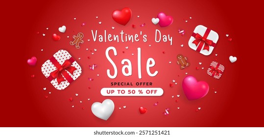 Valentine's day sale banner. Vector illustration for shopping day, online shopping, special Offer coupon, voucher, banner template, websites, social media advertising.