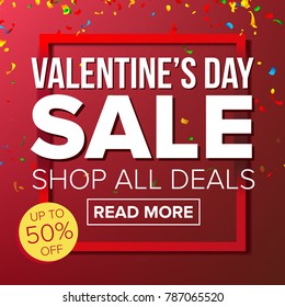 Valentine's Day Sale Banner Vector. Big Super Sale. Cartoon Business Brochure Illustration. Design For Valentine Love Banner, Brochure, Poster, February 14 Discount Offer
