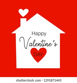 Valentine's day sale banner. White house with a red heart and text Happy Valentine's Day. Vector illustration.