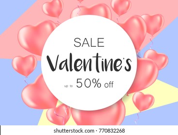 Valentine's day sale banners with heart-shaped balloons. Vector illustration