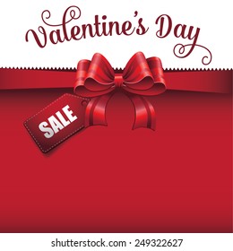 Valentines Day Sale big red bow design advertising template background EPS 10 vector royalty free stock illustration perfect for ad, poster, announcement, signage, postcard, flier