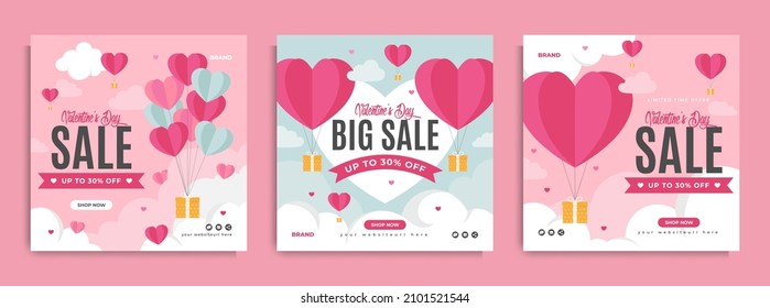 Valentine's day sale business marketing social media banner post template design with love or heart balloon, brand logo and icon. Holiday celebration promotion abstract web flyer or online poster.