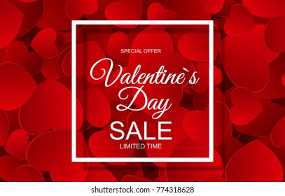 Valentines Day Sale Card with Frame. Vector Illustration. EPS10