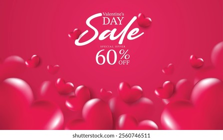 Valentine's Day Sale commercial poster or banner with symbol of heart on pink background. promotion and shopping template or background for love and valentine's day concept. vector design.