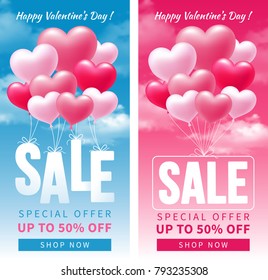 Valentines day sale. Cover or advertising banner templates set for popular social media web pages or any print productions. Vector illustration.