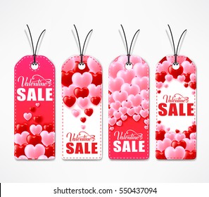 Valentines Day Sale Creative Tags In Red And White Color With Shadow On White Background
