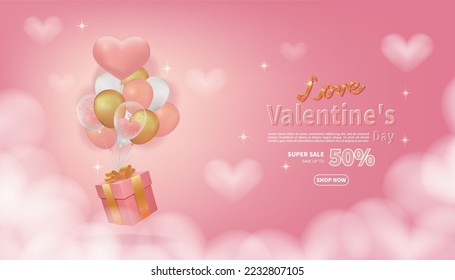 Valentine's day sale design with clouds and hearts