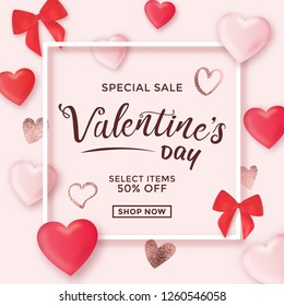 Valentine's day sale design with frame and typography