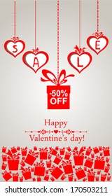 Valentine`s day sale design template.  Vector Illustration