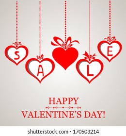 Valentine`s day sale design template.  Celebration white background with red heart and place for your text. vector illustration 