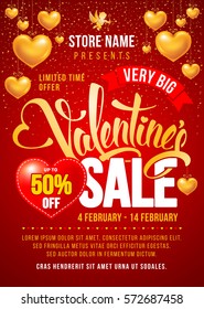 Valentines Day Sale Design Template. Calligraphy Inscription Valentines. Easy to edit and Customize. Place You Text and Store Name. Vector Stock Illustration.