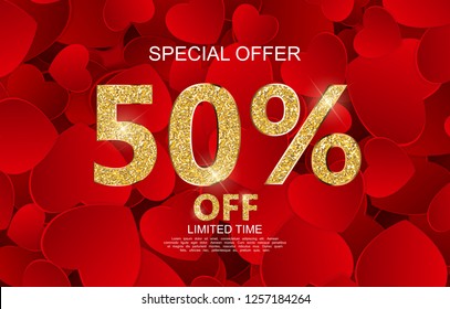 Valentines Day Sale, Discont Card. Vector Illustration. EPS10