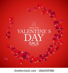 Valentines Day Sale, Discount Card with Rose Petals. Vector Illustration. EPS10
