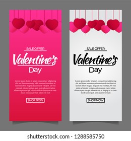 Valentine's day sale discount promotion banner template. Love romance illustration ceremony. Vector illustration. Hearth shape.