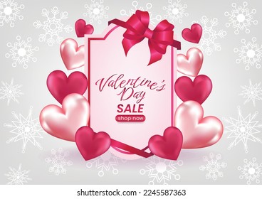 valentine's day sale display website banner pink background and hearts elements