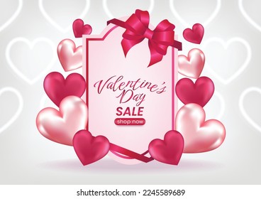 valentine's day sale display website banner pink background and hearts elements