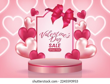 valentine's day sale display website banner pink background and hearts elements