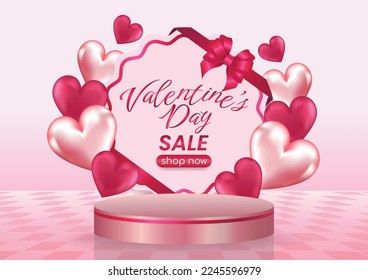 valentine's day sale display website banner pink background and hearts elements