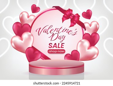 valentine's day sale display website banner pink background and hearts elements