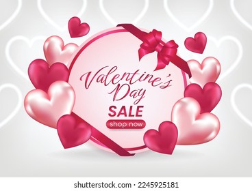 valentine's day sale display website banner pink background and hearts elements