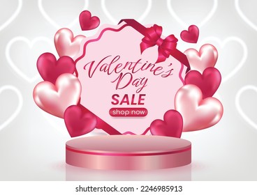 valentine's day sale display website banner pink background and hearts elements