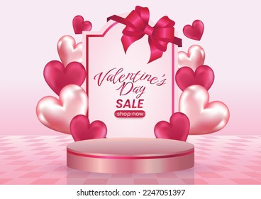 valentine's day sale display website banner pink background and hearts elements