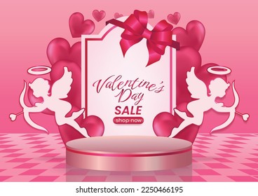valentine's day sale display website banner pink background and hearts elements