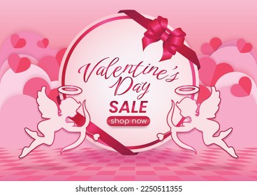 valentine's day sale display website banner pink background and hearts elements