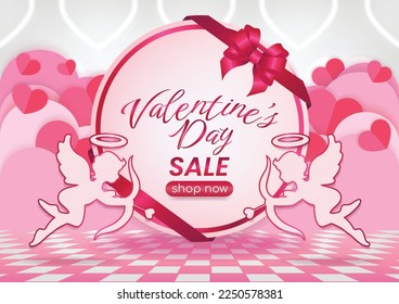 valentine's day sale display website banner pink background and hearts elements