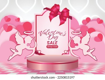 valentine's day sale display website banner pink background and hearts elements