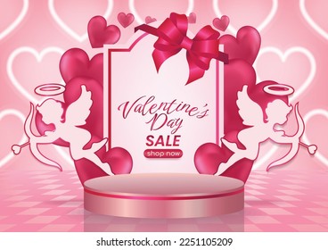 valentine's day sale display website banner pink background and hearts elements