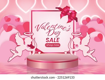 valentine's day sale display website banner pink background and hearts elements
