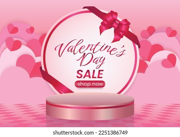 valentine's day sale display website banner pink background and hearts elements