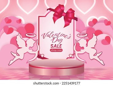 valentine's day sale display website banner pink background and hearts elements