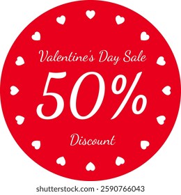 Valentine's Day Sale Fifty Percent Discount Vector Sticker Tag
