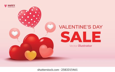 Valentine's day sale flat design with balloon vector background. Templates for social media posts backgrounds, cover, poster, banners, marketing, sales promotion
