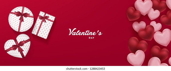 Valentine's day sale flyer, 3d heart and heart shaped gift box