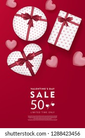 Valentine's day sale flyer, 3d heart and heart shaped gift box