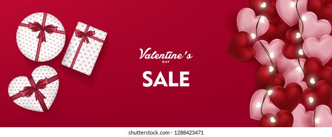 Valentine's day sale flyer, 3d heart and heart shaped gift box