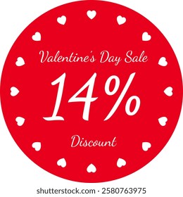 Valentine's Day Sale Fourteen Percent Discount Vector Sticker Tag