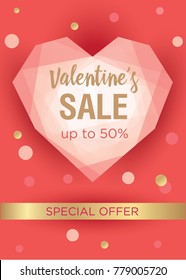 Valentine's Day Sale. Heart on a red background. Banner template for promotions, advertising, web sites. Vector illustration.